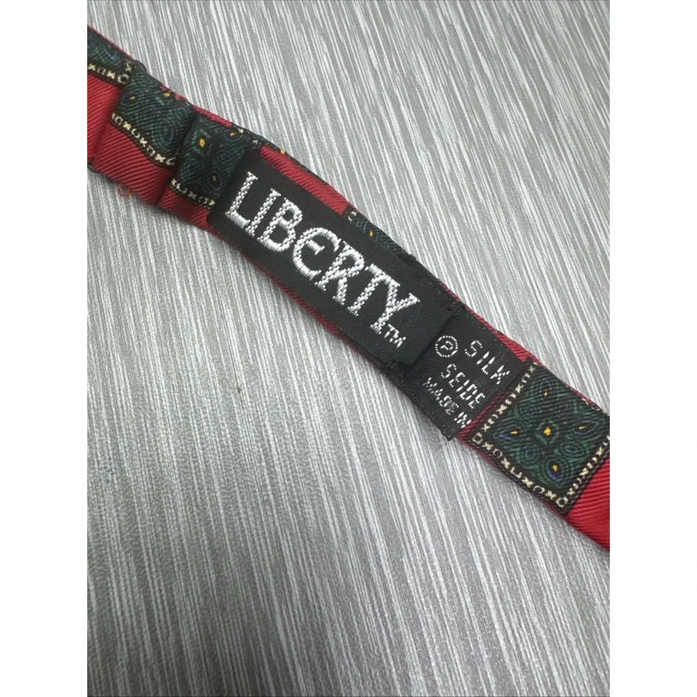 Liberty of London Red Silk Self Tie Bow Tie Geometric Square Pattern‎ England